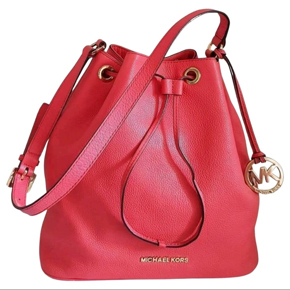 Michael Kors Jules Red Leather Drawstring Handbag Purse - Picture 5 of 6